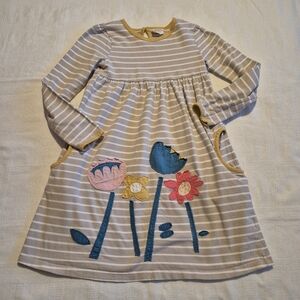 Mini Boden girls size 9-10 tan & white stripe dress flowers play condition